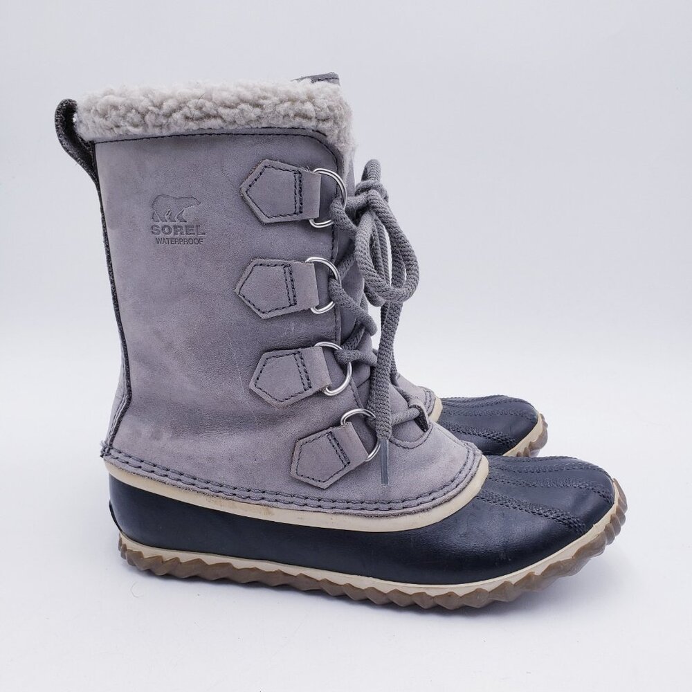 Sorel Gray Caribou Slim Winter Snow Boot Grey Suede Waterproof Mid-Calf Size 6.5